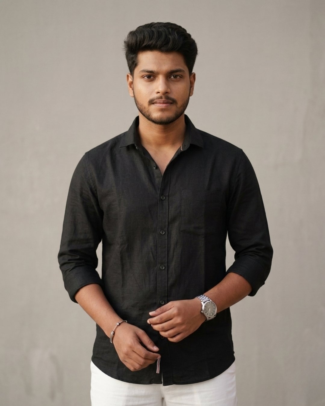 Black Linen Cotton Blend Shirt for Men | Neta Cotton Premium Breathable Casual & Formal Shirt