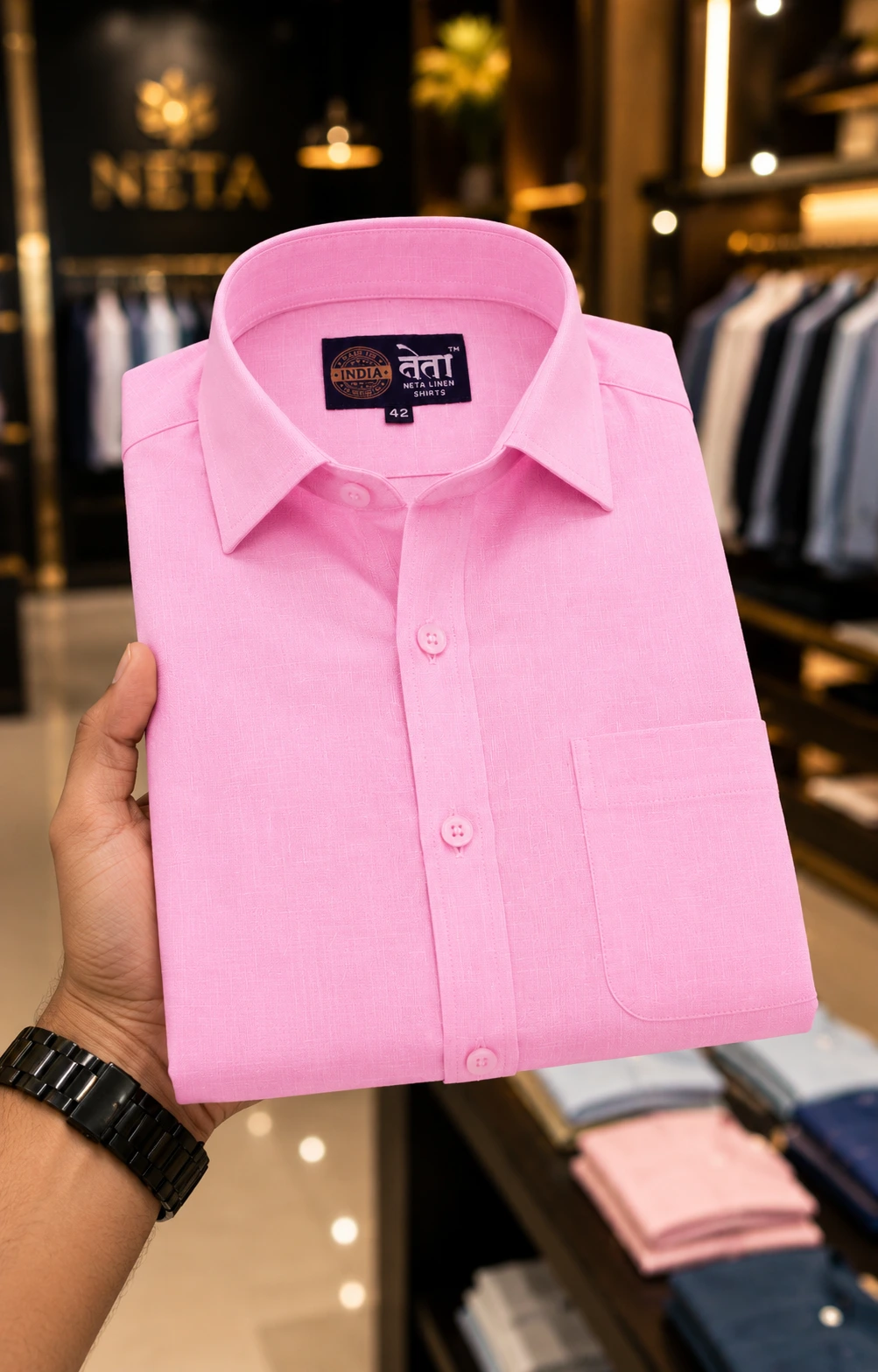 Neta Cotton Men’s Baby Pink Cotton Linen Blend Casual Shirt | Premium Soft Fabric Neta Cotton Men's Baby Pink Cotton Linen Blend Casual Shirt | Premium Soft Fabric