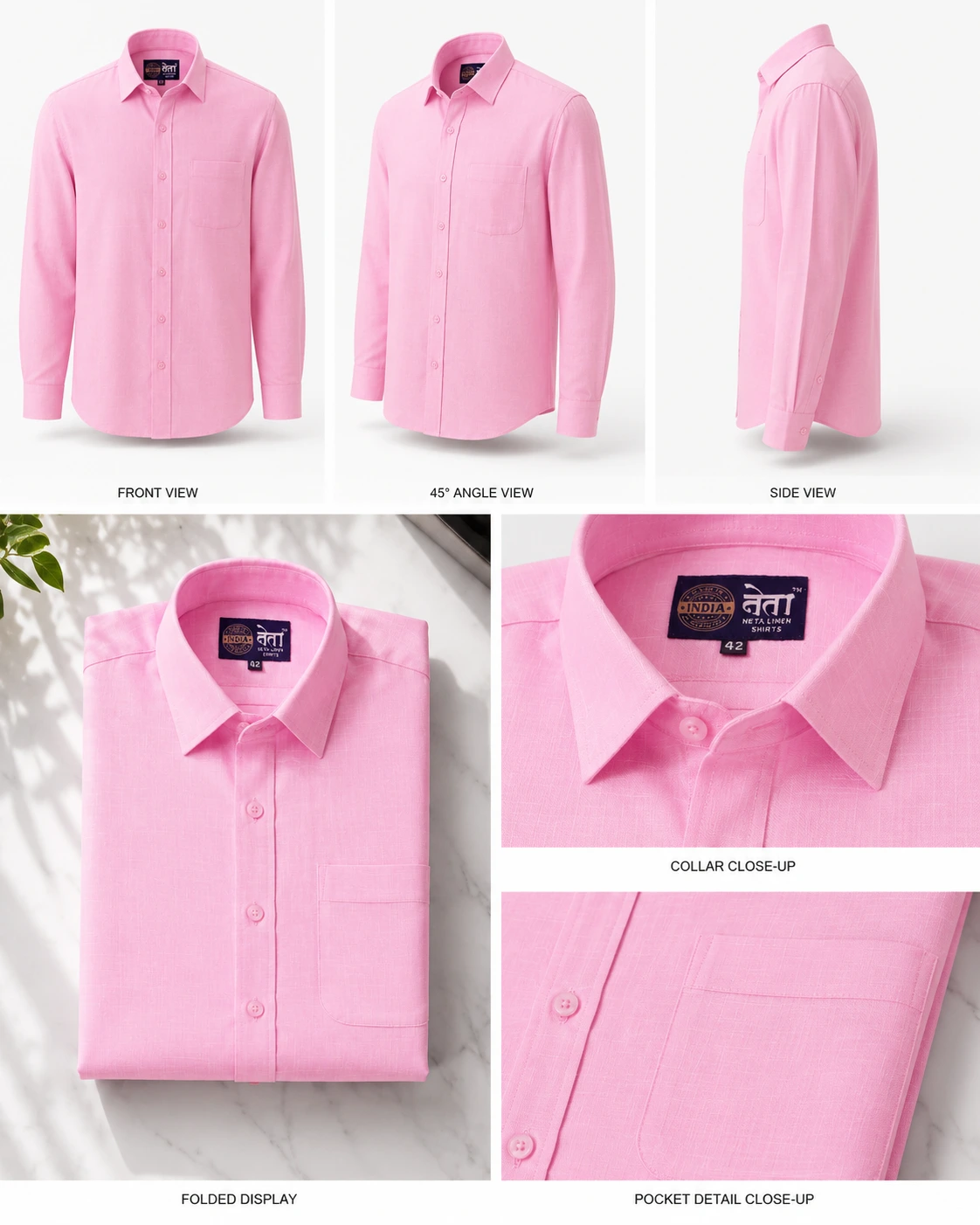 Neta Cotton Men’s Baby Pink Cotton Linen Blend Casual Shirt | Premium Soft Fabric Neta Cotton Men's Baby Pink Cotton Linen Blend Casual Shirt | Premium Soft Fabric