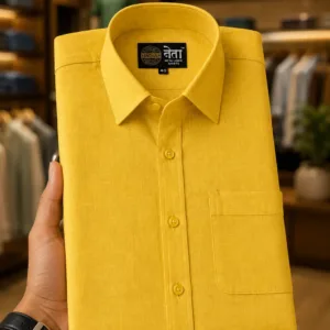 Neta Cotton Mustard Yellow Cotton Linen Blend Shirt for Men