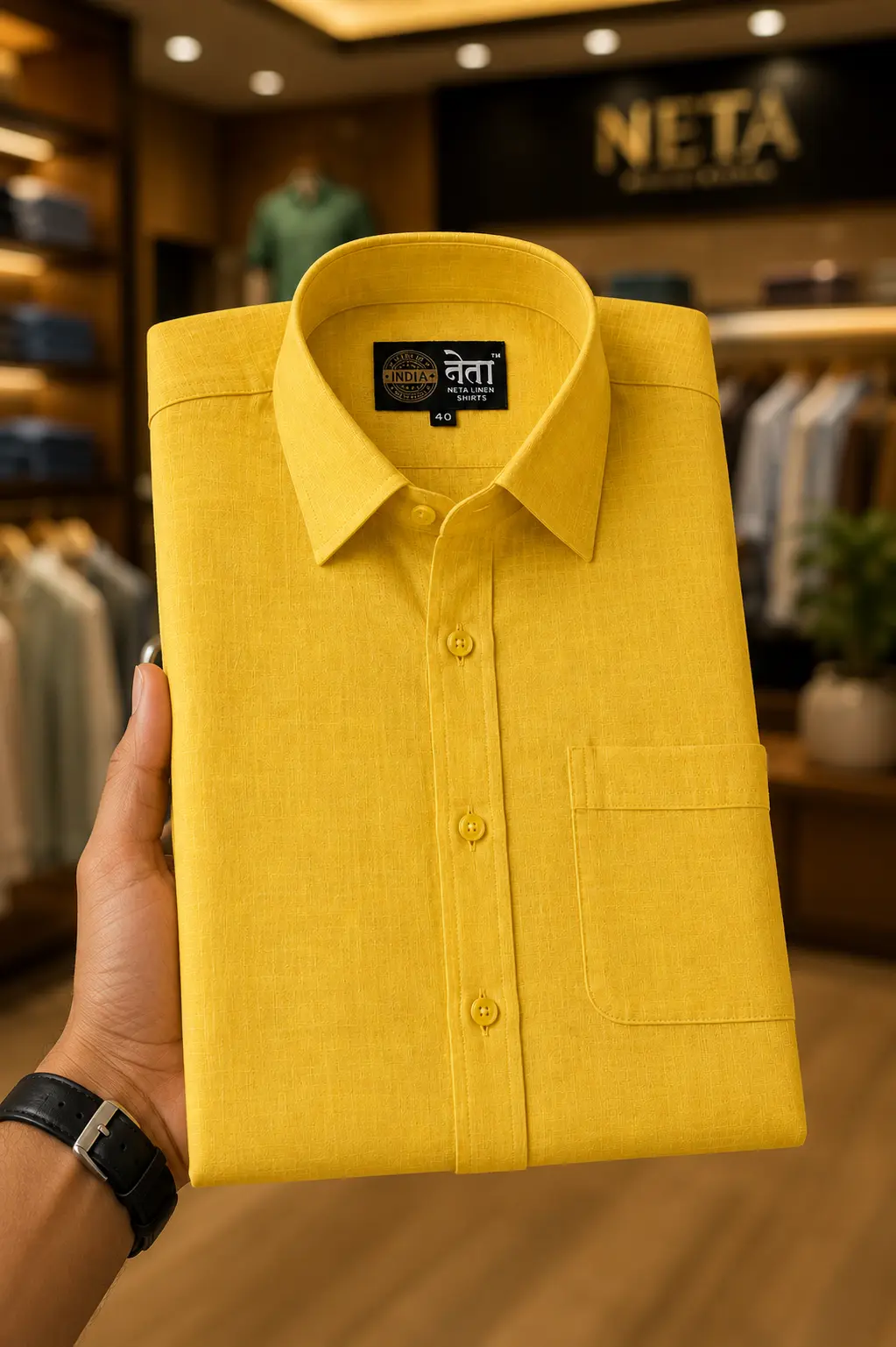 Neta Cotton Mustard Yellow Cotton Linen Blend Shirt for Men Neta Cotton Mustard Yellow Cotton Linen Blend Shirt for Men