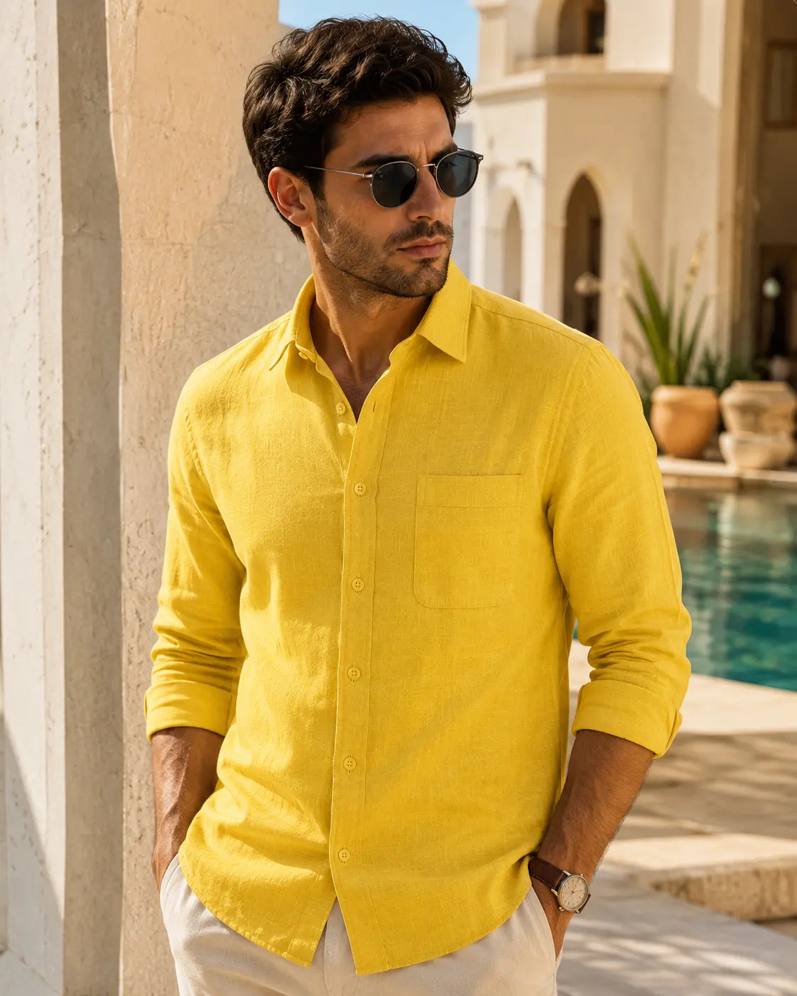 Neta Cotton Mustard Yellow Cotton Linen Blend Shirt for Men Neta Cotton Mustard Yellow Cotton Linen Blend Shirt for Men