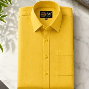 Neta Cotton Mustard Yellow Cotton Linen Blend Shirt for Men