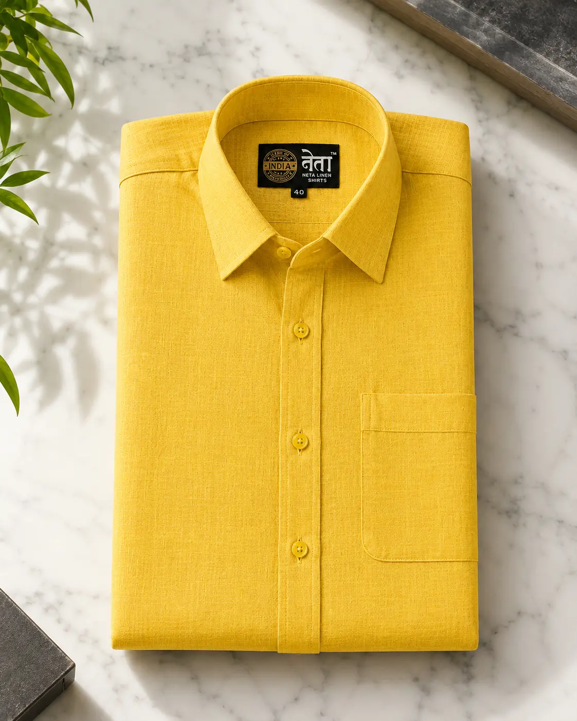 Neta Cotton Mustard Yellow Cotton Linen Blend Shirt for Men
