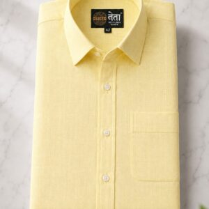 Neta Cotton Men's Light Lemon Yellow Cotton Linen Blend Casual Shirt | Premium Breathable Fabric