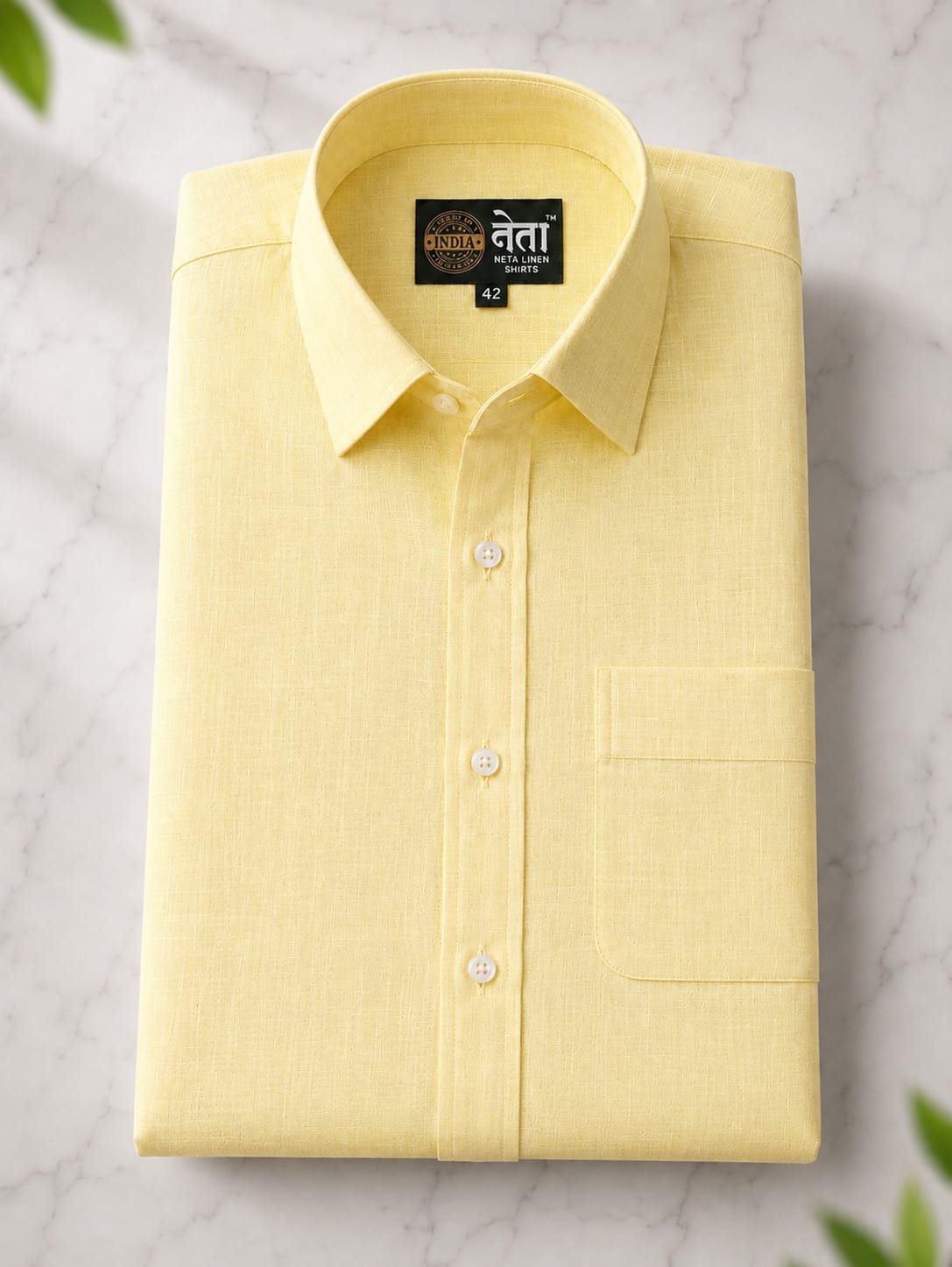 Neta Cotton Men's Light Lemon Yellow Cotton Linen Blend Casual Shirt | Premium Breathable Fabric