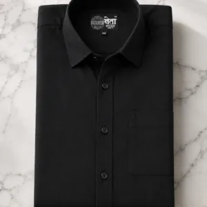 Black Linen Cotton Blend Shirt for Men