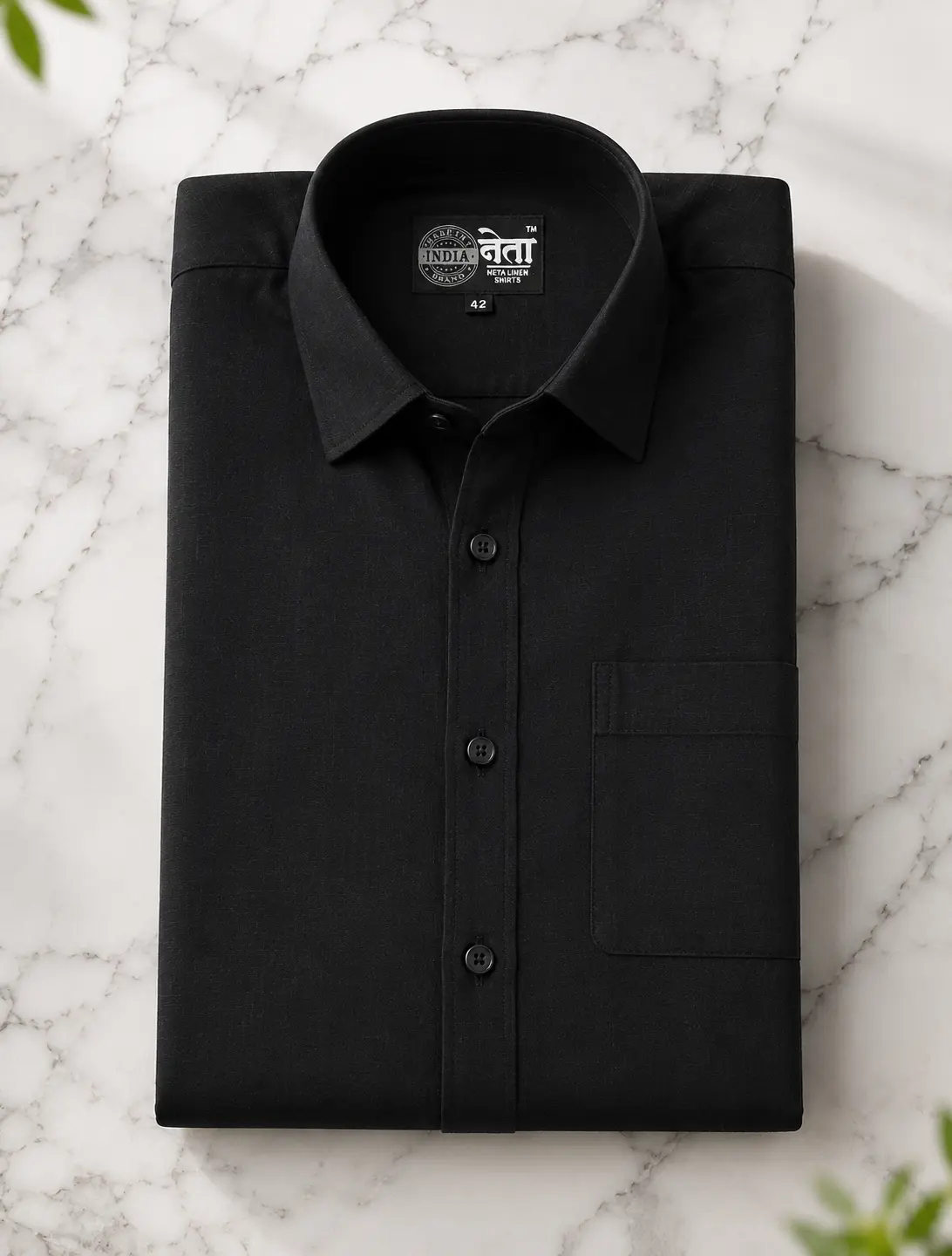 Black Linen Cotton Blend Shirt for Men