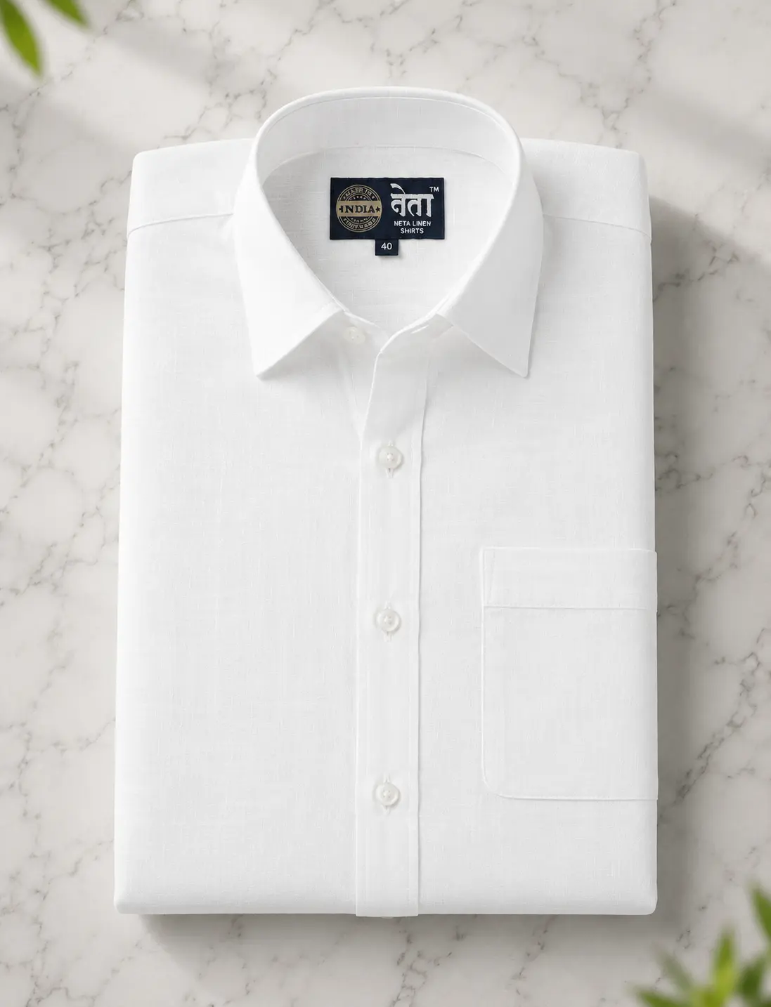 White Linen Cotton Blend Shirt for Men